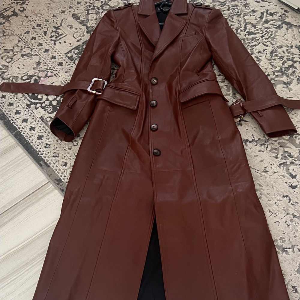 Elegant brown Sheepskin leather trench coat